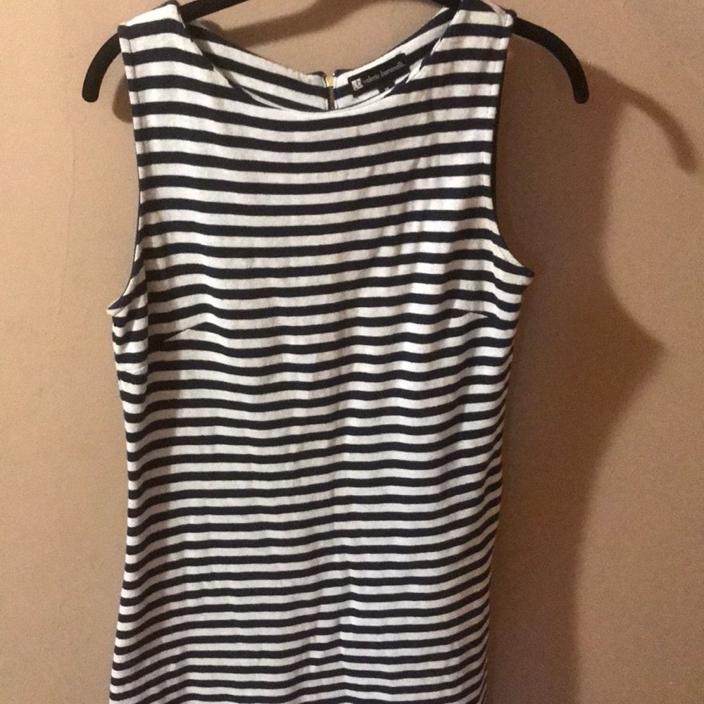 Navy Blue and White Striped Cotton Dress